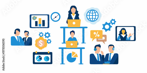Illustrative depiction of remote work digital connections and modern business concepts