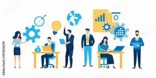 Business professionals collaborating with technology and innovative ideas