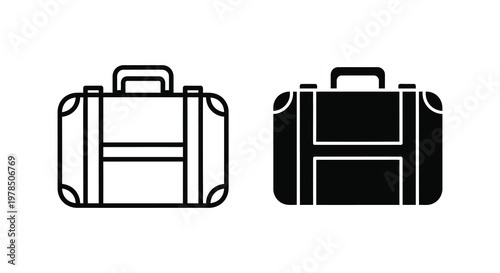 Two vintage suitcases one light and one dark in outline silhouette