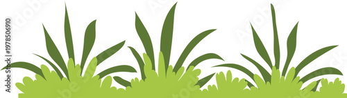 Fresh green grass blades in a spring meadow with light reflections