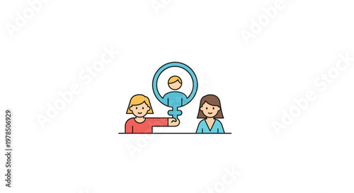 Child learning to cook with mother and sibling in bright kitchen illustration