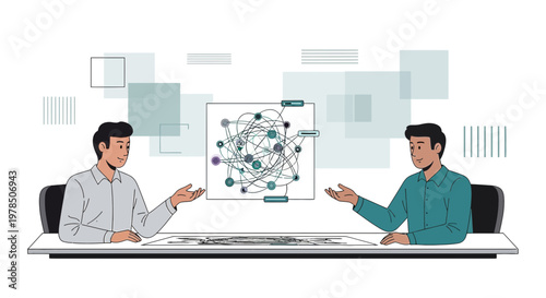 Collaborative strategic planning session involving data network analysis and innovative problem