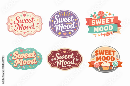 Sweet mood lettering design ideas with candy, dessert, and confectionery elements for various brand packaging and stickers