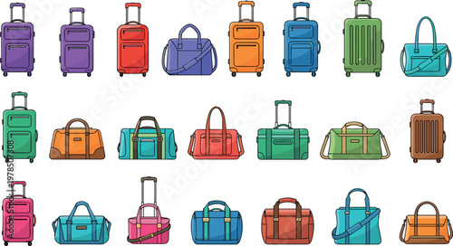 Colorful Travel Luggage Collection with Suitcases, Handbags, and Carry-on Bags