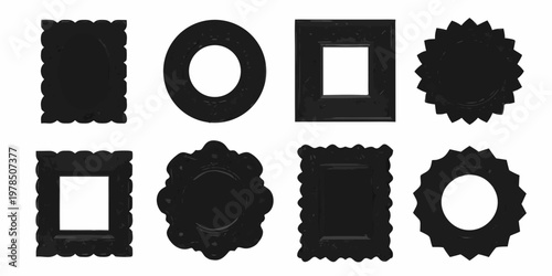 Collection of various black frames with unique decorative edges displayed