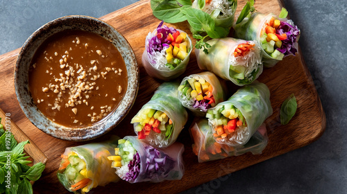 Fresh Vietnamese Spring Rolls with Dipping Sauce Gourmet Appetizer