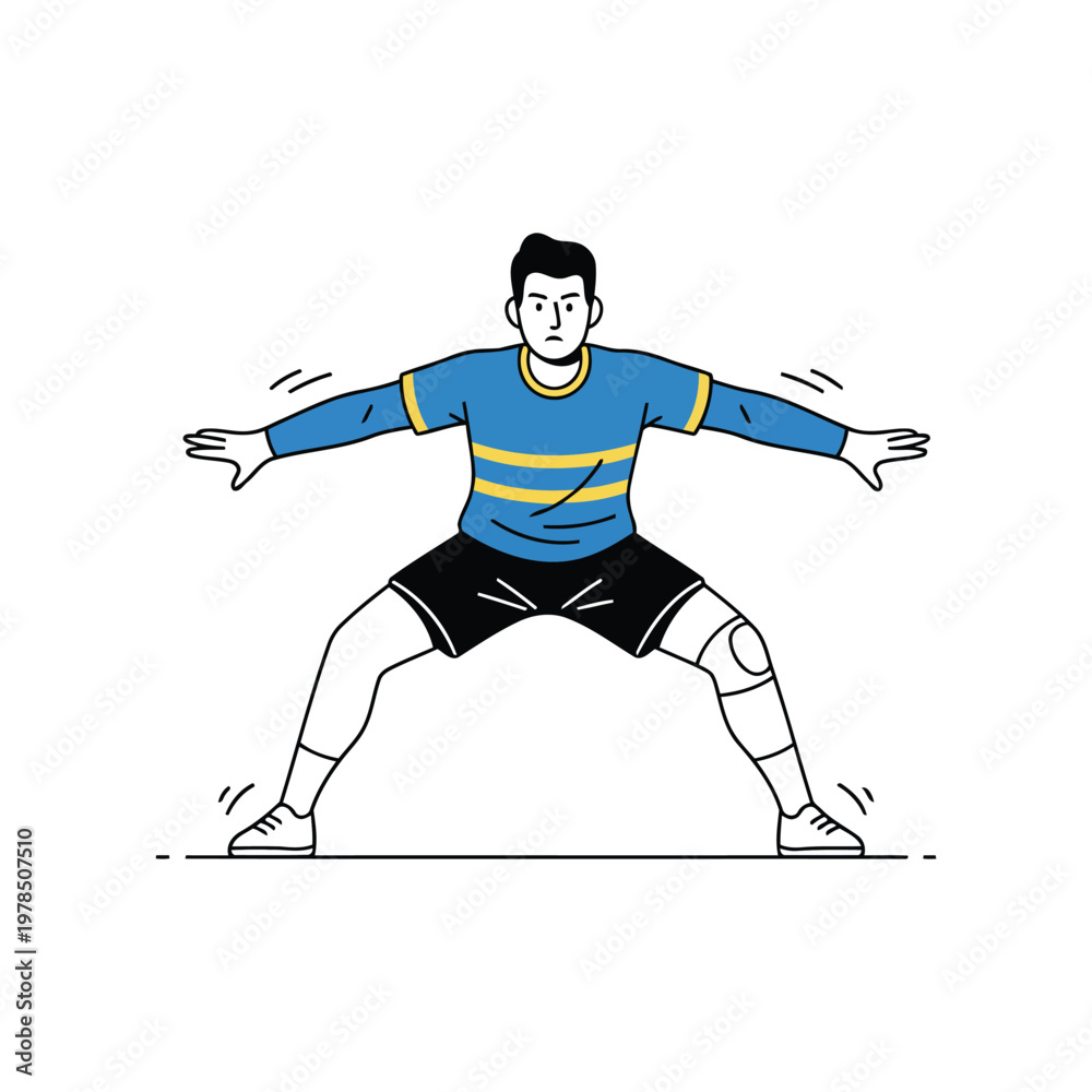 Fototapeta premium Handball Goalkeeper Ready Stance Knees Bent Flat Vector