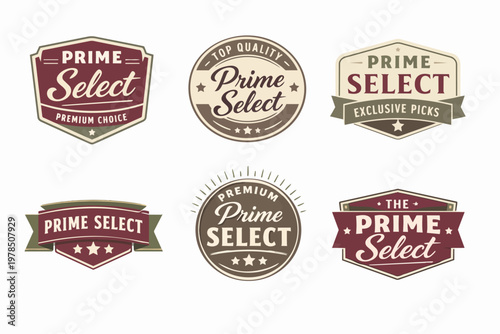Collection of prime quality select labels, offering premium choice, top quality, exclusive picks, and vintage style branding