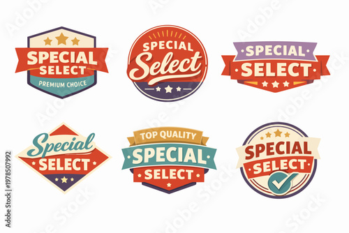 Special select premium choice badges collection, a vintage style label set offering top quality marketing emblems
