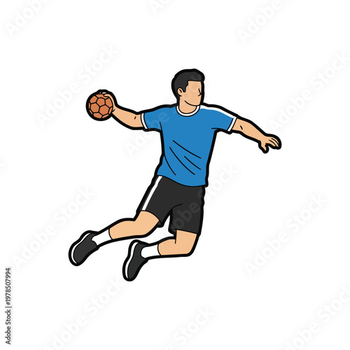 Dynamic Handball Jump Shot Player Flat Color Vector Artwork
