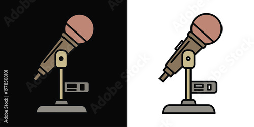 A cartoon image of two microphones on stands Vector, illustration