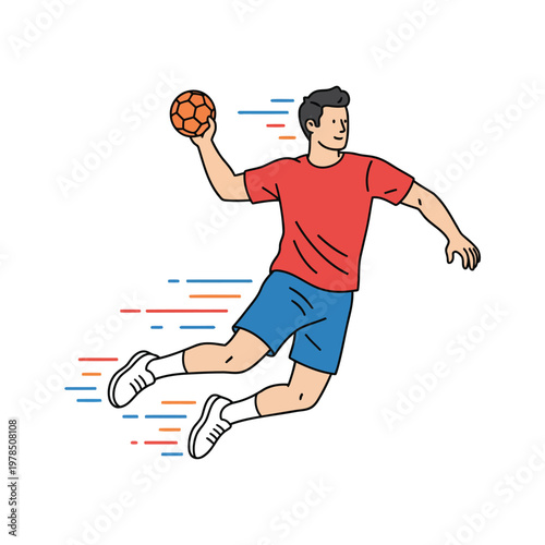 Handball Player Jump Shot Motion Isolated Vector