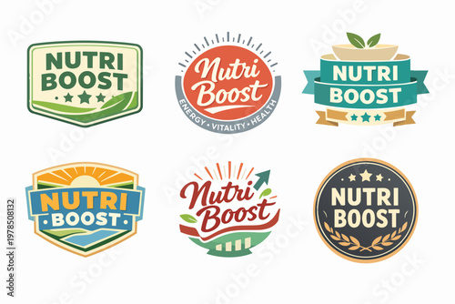 Nutri boost logo collection representing natural nutrition, healthy lifestyle, organic products, energy, and wellness