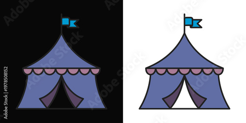 A purple circus tent with a blue flag on top Vector, illustration