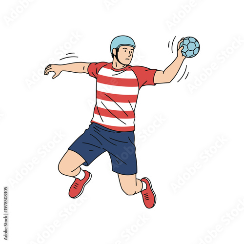 Handball Athlete Airborne Shot Action Clean Flat Vector Illustration