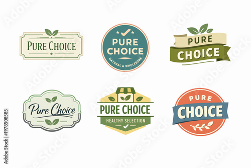 Pure choice food labels and badges collection creating natural, organic, healthy, and wholesome product branding