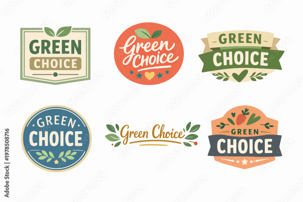 Obraz premium Green choice labels set highlighting organic, natural, zero waste, and eco-friendly product concepts