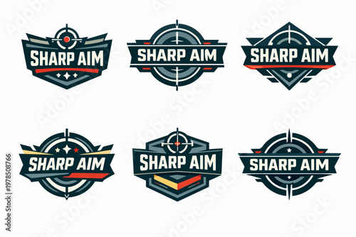 Sharp aim badges set representing precision, focus, strategy, and achieving goals in competition and sport