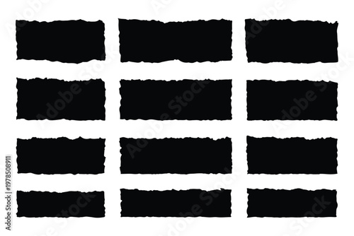 Set of ripped paper, jagged border, torn sheets paper top, collection of torn, Paper torn strip stroke with cut stuck edges vector illustration, Set of white headline band. Calligraphy border