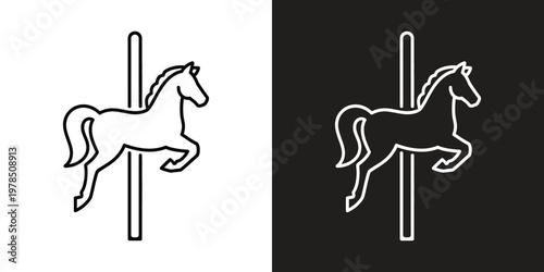 A black and white image of two carousel horses Vector, illustration