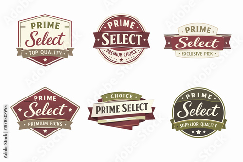 Prime select quality product badges and labels set with top quality and premium choice concepts