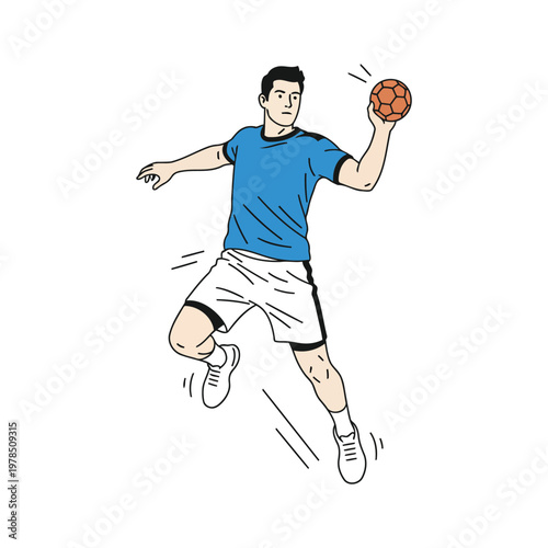 Mid-Air Handball Throw Action Player Clean Vector Illustration