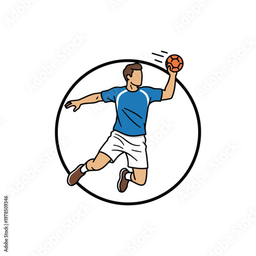 Handball Athlete Airborne Shot Dynamic Pose Isolated on White