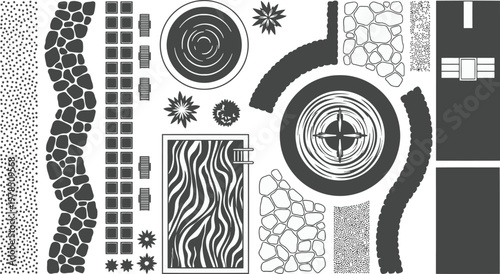 Set of landscape design elements for garden and architectural site planning