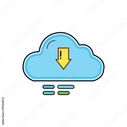 Light Blue Cloud Icon with Yellow Download Arrow and Speed Lines