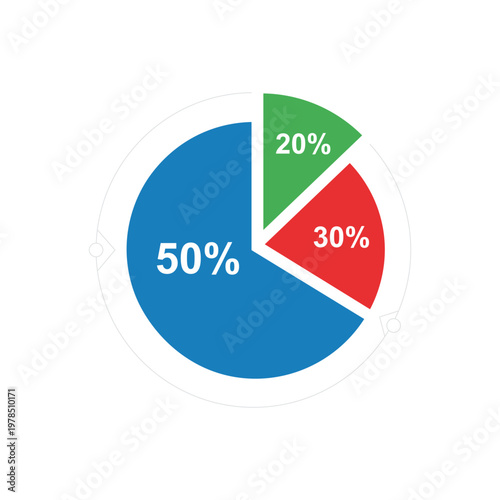Blue Pie Chart Showing 50% 30% and 20% Segments