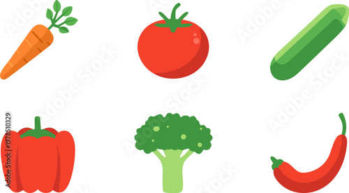 A fresh set of healthy vegetables including tomato, pepper, onion, and carrot isolated on white background as a vegetarian diet illustration