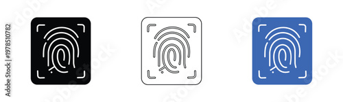Three Fingerprint Icons in Black White and Blue Square Background