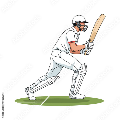 Cricket batsman running between wickets, sprinting motion, isolated vector 