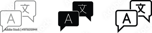 Translation speech bubble icons collection. These icons are commonly used for localization settings, translation services, and language selection menus in apps and websites.