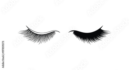 Detailed illustration of closed eyes with long dramatic lashes silhouette