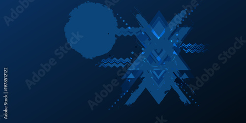 Abstract geometric shapes in varying shades of blue create a modern design