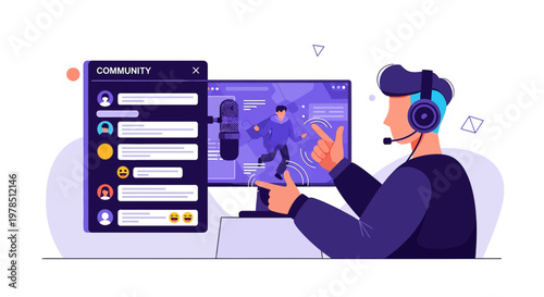 Content creator broadcasting engaging live stream while interacting with online community
