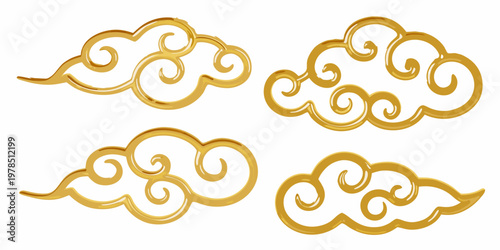 Golden chinese clouds a decorative pattern with swirling ornate shapes