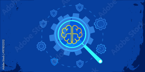 Artificial intelligence concept with a brain inside a magnifying glass