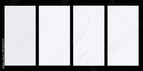 Four vertical panels displaying subtle white and gray marble textures