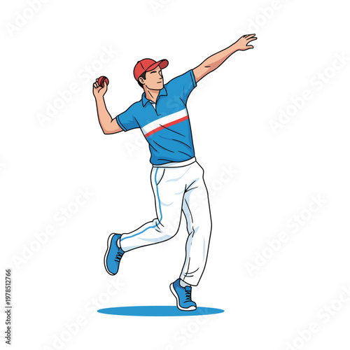 Cricket Fielder Overarm Throw Action Flat Vector Illustration