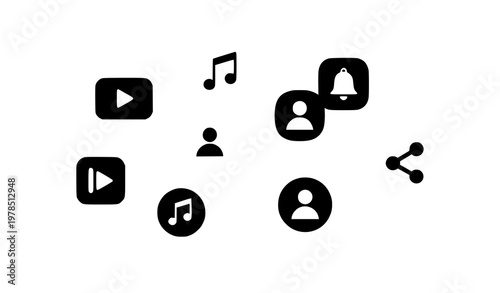 Minimal social media video app icons modern editorial vector illustration set