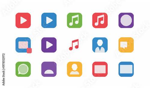 Short video social media app icons stylized editorial vector illustration