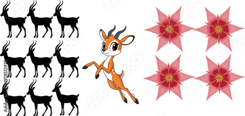 Tableau sur toile Gazelle vector set featuring antelope silhouettes, cute cartoon gazelle characte
