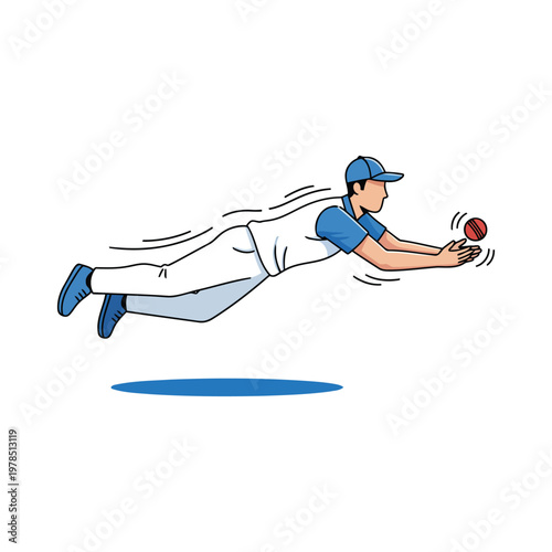 Fielding Action Cricket Player Horizontal Dive Clean Vector