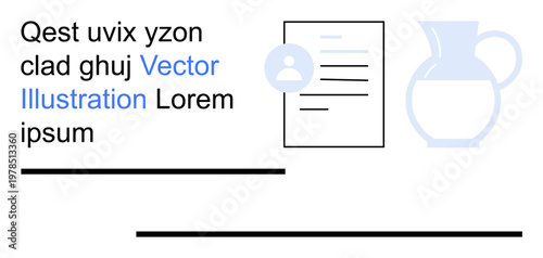 Business identity, document management, profile setup, corporate branding, digital records, organizational tools. Abstract icons of a profile, document and pitcher with placeholder text. Business