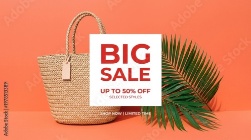 Summer Big Sale Banner with Beach Accessories