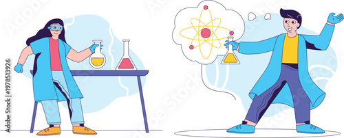A woman in a blue lab coat works carefully with laboratory equipment