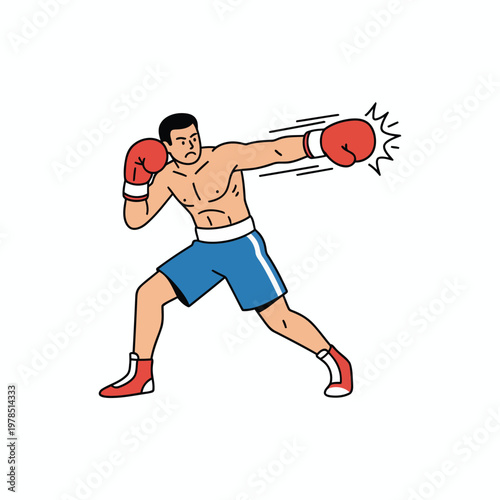 Boxer knockout punch action, strong forward movement, isolated vector