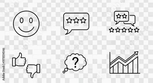 A set of icons depicting various emotions and feedback symbols on a transparent background